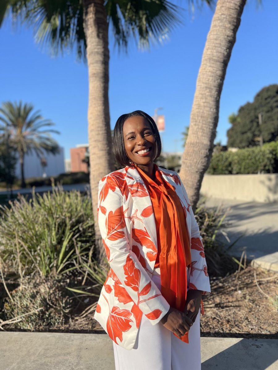 Nyree Berry, an educator with over a decade of community college experience, poses at El Camino College’s campus on the morning of Oct 22, 2024.  Dr. Berry is running for the college’s Board of Trustee seat for Area 4 against the incumbent Katherine Maschler. If elected, Berry will be the first Black woman in this position. (Philip Mawamba | The Union) Photo credit: Philip Mawamba