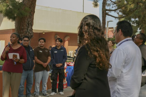 El Camino College President Brenda Thames takes her turn to speak to the community at a banner event on Thursday, Oct. 10. (Susana Reyes | The Union)