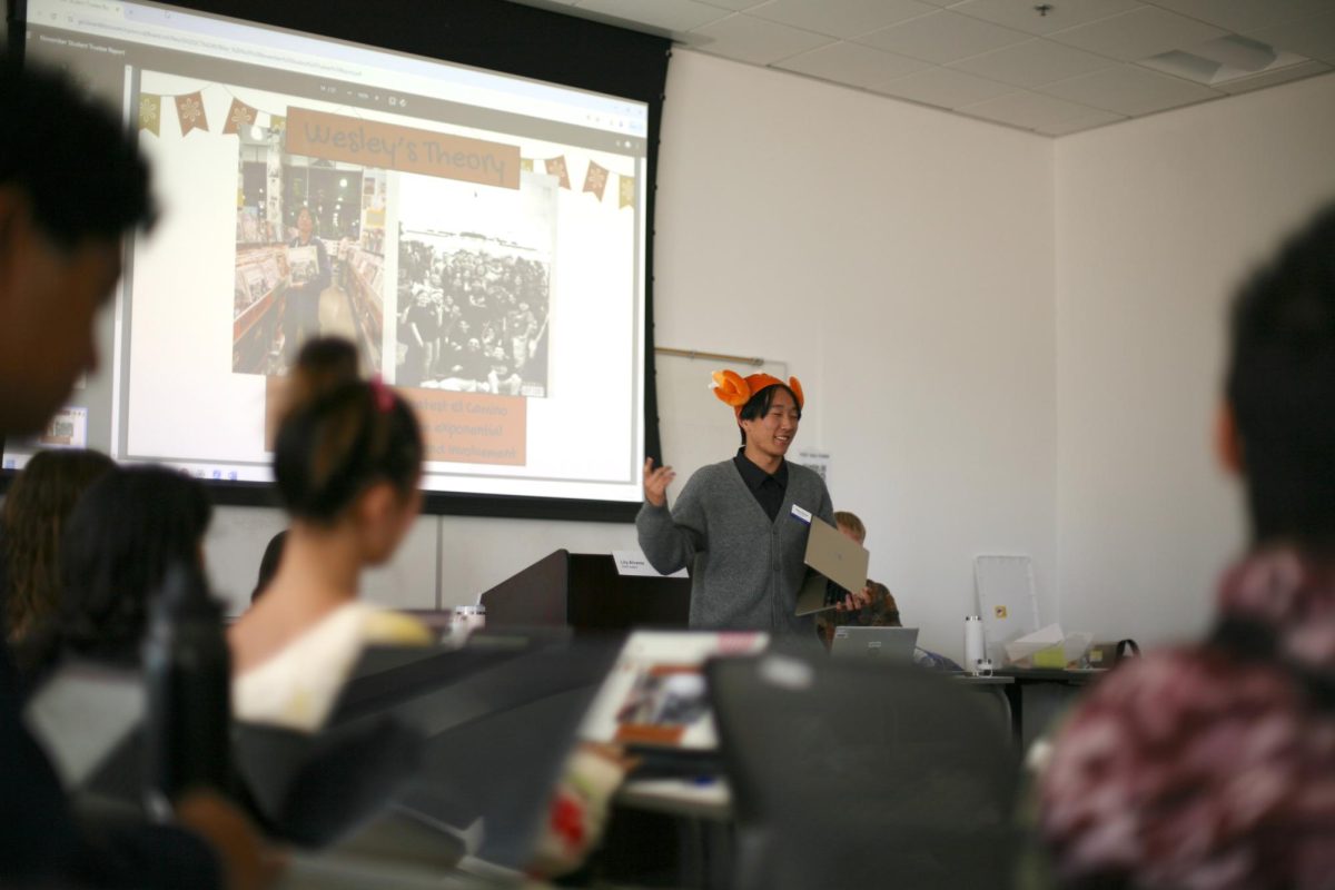 Student Trustee Wesley Marshall speaks on agenda items during an ASO board meeting on Nov. 14. One of those items include "Finals Madness," an event scheduled for Dec 2 to 5. The budgeting for the event will not be approved until Nov 19. (Susana Reyes | The Union)