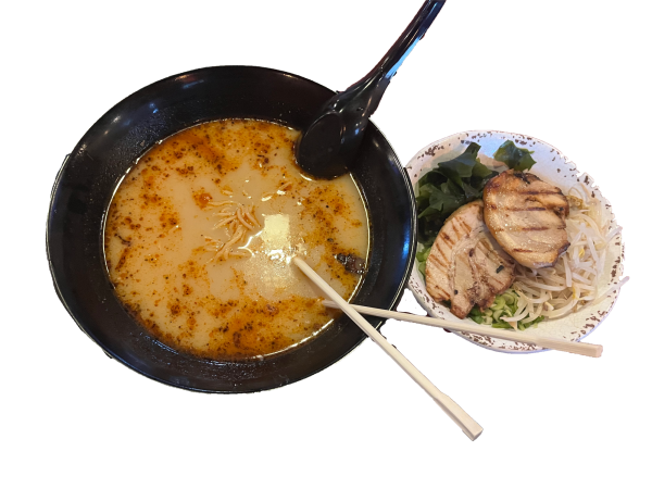 Tampopo Ramen. Comes with fried chicken, seaweed, green onions and bamboo shoots