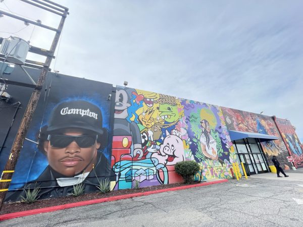 Large graf murals are known as “pieces,” and creating them is sometimes called “piecing.” One of the most impressive collection of large graf murals in South LA covers the outside walls of Del Amo Plaza Swapmeet, 2787 E Del Amo Blvd. in Rancho Dominguez pictured here on Feb. 25, 2024. Inside the swapmeet, check out Made Fresh Airbrushing and Graffiti Supplies - locally, not corporate owned. (Kim McGill | Warrior Life)