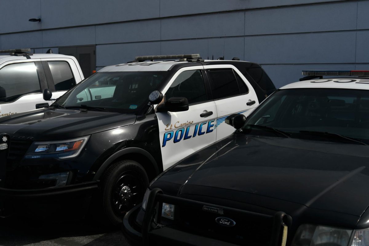 El Camino College Police Department patrol vehicles sit outside the Campus Police Building on Oct. 24, 2024. (Rosemarie Turay| The Union)