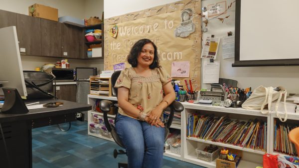 Cynthia Cervantes, 45, is a full-time Childhood Development faculty member and Proud advisor for the Childhood development club. Cervantes attended the lates club meeting that occurred on Monday, Sept 29. 2025 and volunteers in the club with the intent to provide work based learning experiences for students. (Madison Moody | The Union)