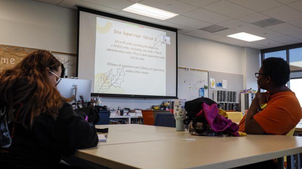 (L-R) Tyler Smith, and Ta'janee Busbee, attended the Childhood development club meeting that took place on Monday, Sept. 29, 2025. This meeting involved guest speaker Nancy Alvarez who covered ways to achieve a Child Development Permit.