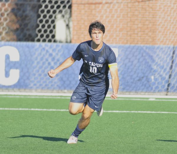 El Camino College midfielder Jaden Hancock (10) celebrates after scoring the go-ahead goal during a 2-1 home victory on November 7. Hancock, wearing the captain's armband, was a standout performer and key player in the comeback win for the Warriors. His second-half goal completed the scoring as El Camino defeated its conference opponent.