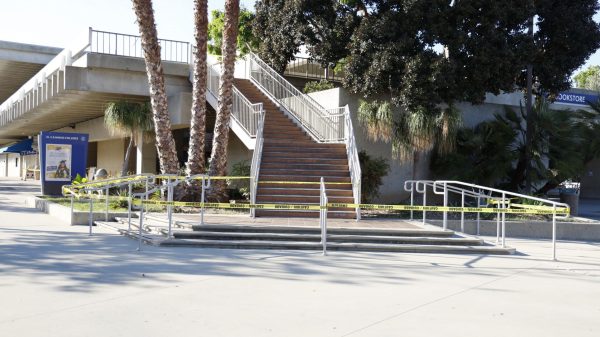Yellow tape blocks entrances to the El Camino College Bookstore Building's second floor Monday, Nov. 10. The building is expected to be closed until at least Monday, Nov. 24. (Savannah Anderson | The Union)
