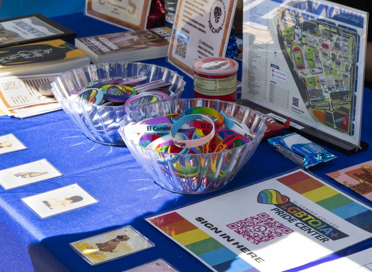 Gender Sexuality Alliance (GSA) Club showcases souvenirs, flyers, and treats at fall 2025 Club Rush in the Main Quad on Sept. 10, 2025. (The Union | Chelsea Alvarez)