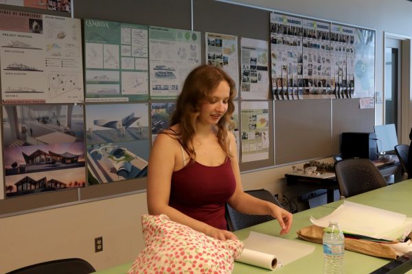 Veronica Petts, 21, architect major and president of the Architect Club begins to work on assignment in a classroom at the Industry Technology Education Center. April 3rd, 2026. (The Union | Patrick Martinez)