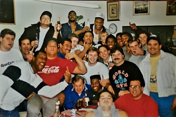 The 1987 team celebrates win at Hector Murillo’s parents’ restaurant.