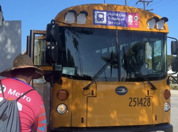 Los Angeles Metro shuttles deploy from El Camino College Parking Lot H on Friday, June 13, hours before the opening game for Team USA in the FIFA World Cup. (Oriana de Quay | The Union)